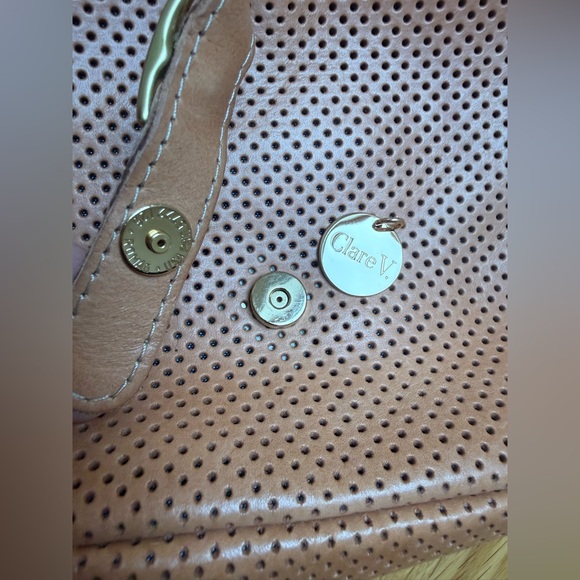 Clare V. Mini Sac Crossbody Bag, Leather Perforated Tan Color - Picture 9 of 14